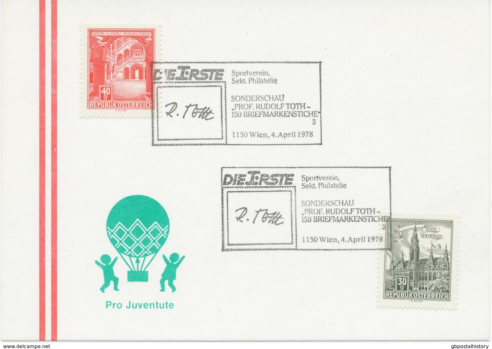 ÖSTERREICH 1978, SST MALER / GRAFIKER: 1150 WIEN Prof. Rudolf Toth, 150 Briefmarkenstiche - Moderne