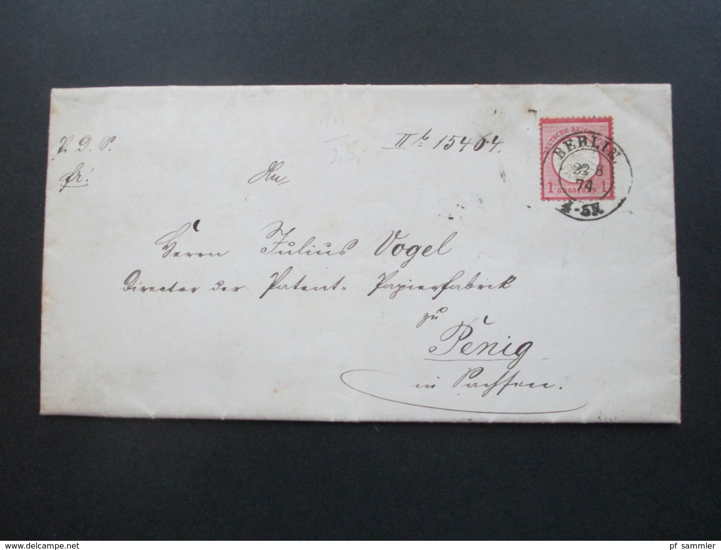 DR Brustschild 1874 Brief / Geprägtes Briefpapier Des Finanz Ministerium Berlin - Penig Königliches Finanz Ministerium - Covers & Documents