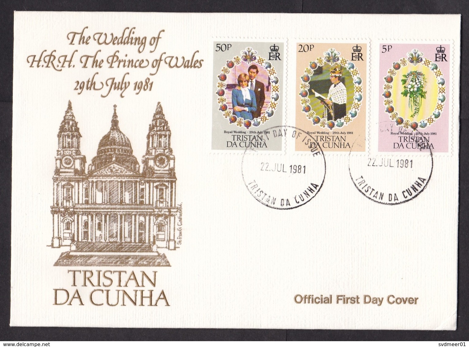 Tristan Da Cunha: FDC First Day Cover, 1981, 3 Stamps, Wedding Prince Charles, Lady Diana, Di (traces Of Use) - Tristan Da Cunha