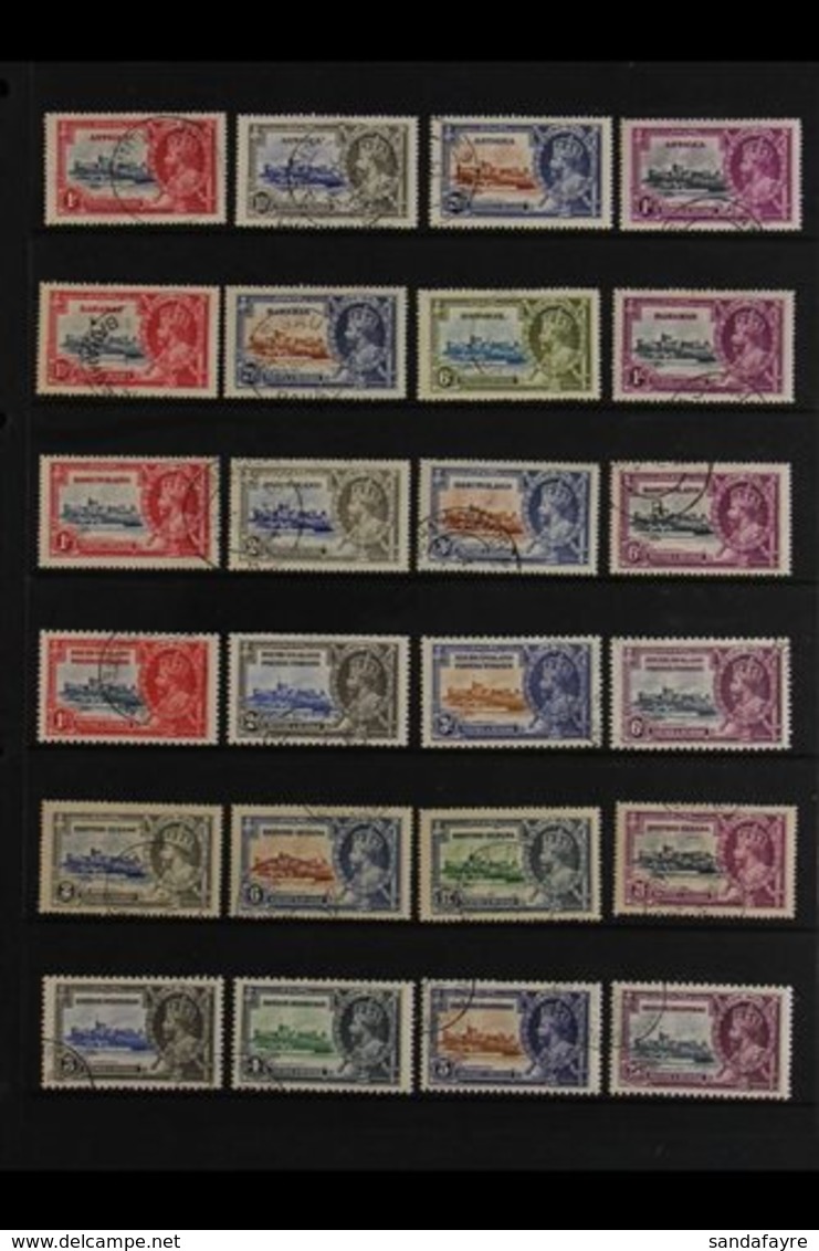 1935 SILVER JUBILEE USED Collection Of 23 Complete Sets On Hagner Leaves Incl. Antigua, Bahamas Bechuanaland, British Gu - Andere & Zonder Classificatie