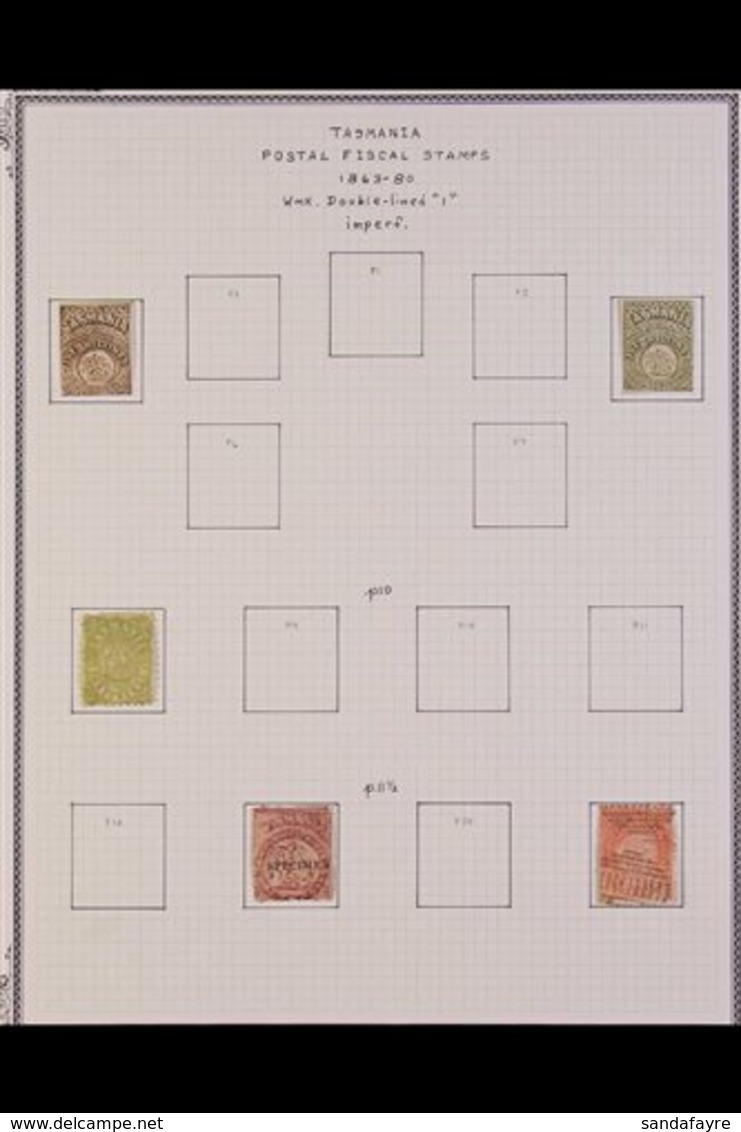 TASMANIA POSTAL FISCALS  1863 - 1900 Interesting Mint And Used Collection Pages With 1863 Imperfs 5s Brown And 5s Green  - Sonstige & Ohne Zuordnung