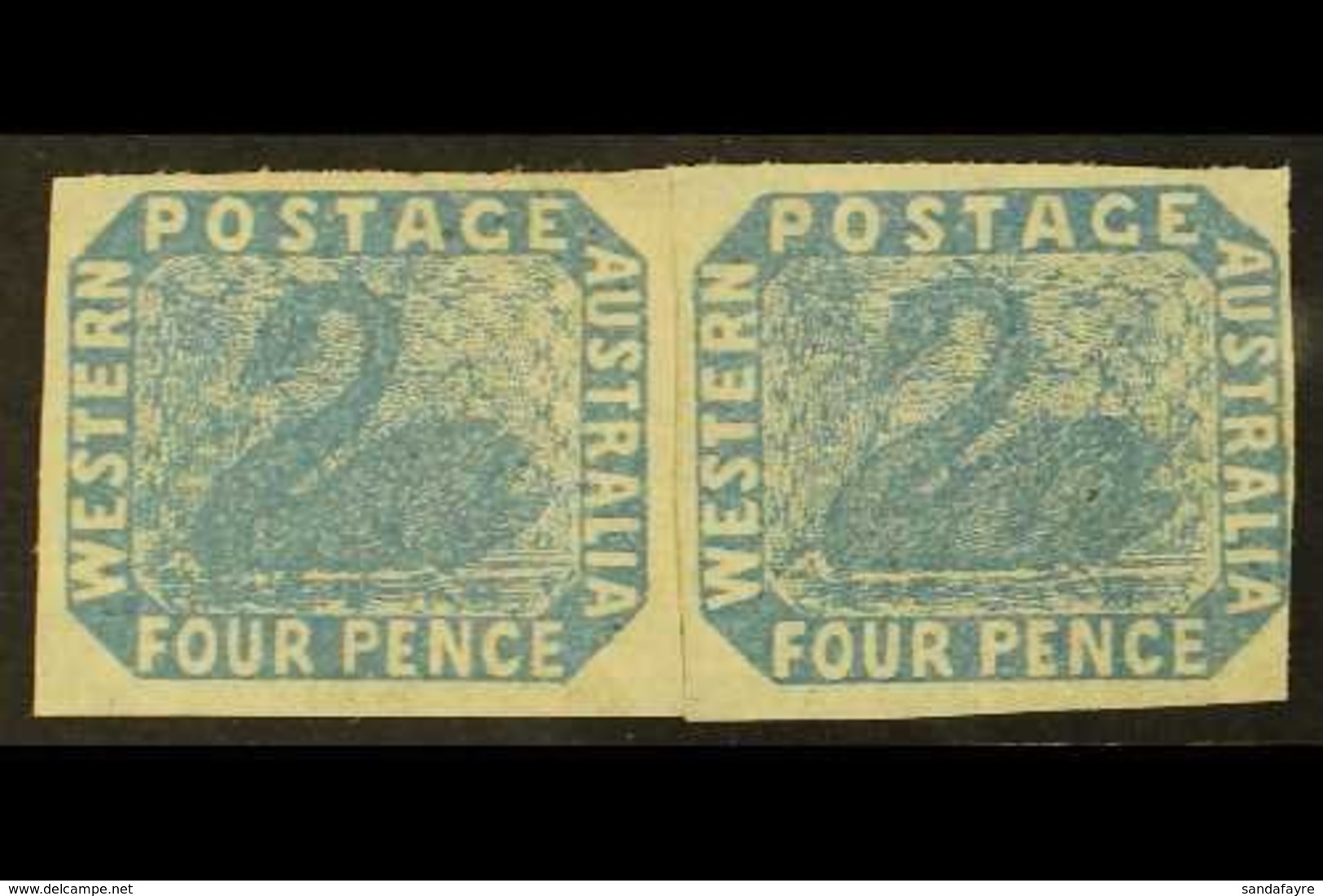 WESTERN AUSTRALIA 1854-55 4d Blue Imperf, SG 3a, Unused REJOINED HORIZONTAL PAIR, Large Margins Just Touching At Right O - Otros & Sin Clasificación