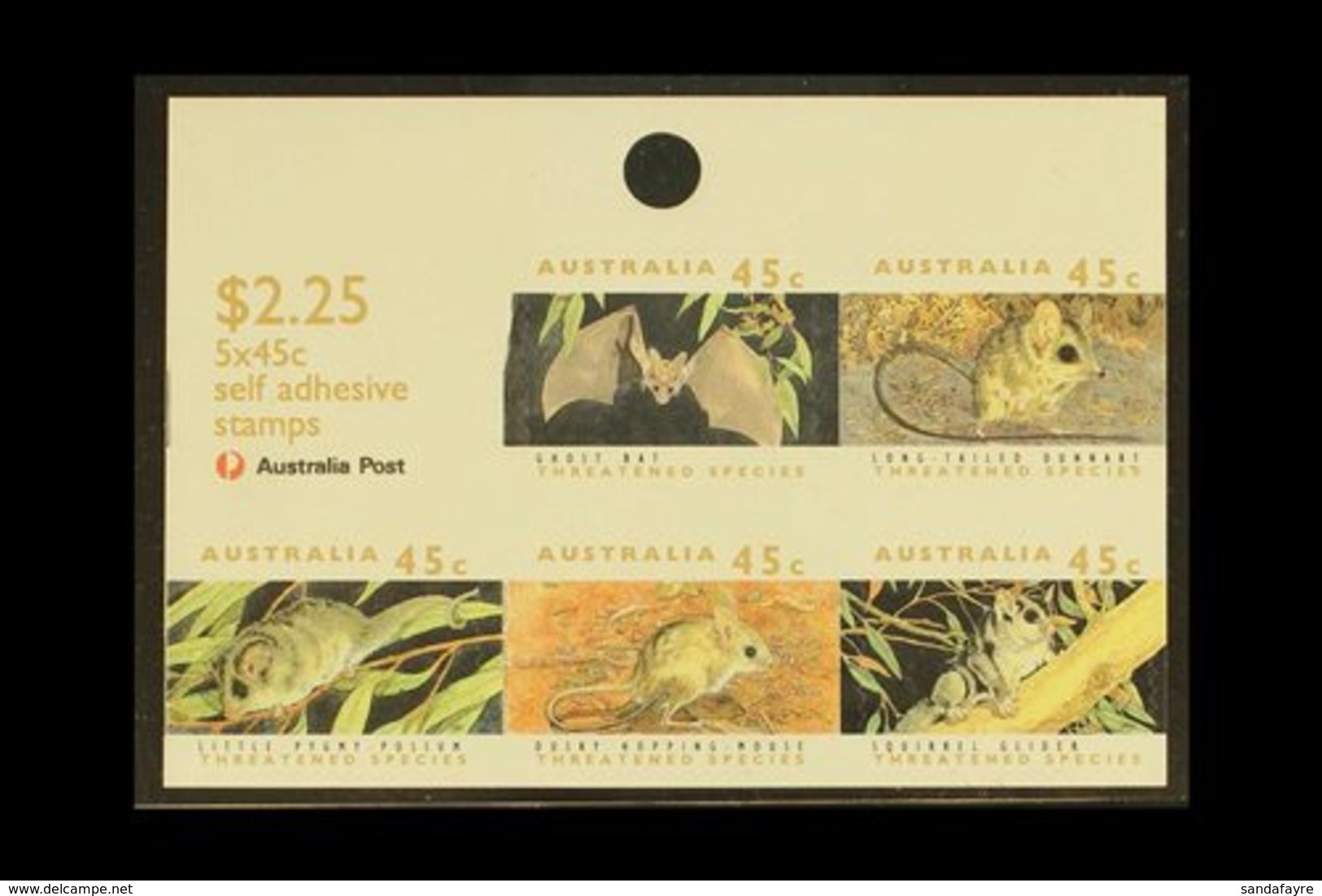 1992 RARE SHEETLET ERROR 1992 Threatened Species $2.25 Self Adhesive Sheetlet Of Five On Phosphorised Paper, SG 1328qa,  - Otros & Sin Clasificación