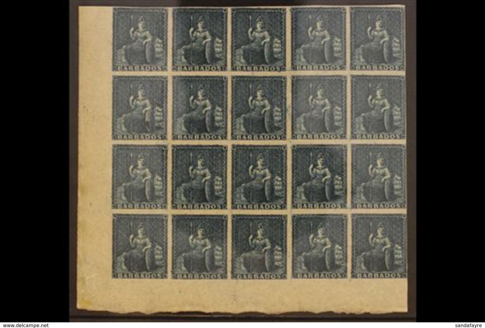 1852-55 (no Value) Slate- Blue Britannia Prepared For Use But Not Issued (SG 5a) Never Hinged Mint LOWER LEFT CORNER BLO - Barbades (...-1966)