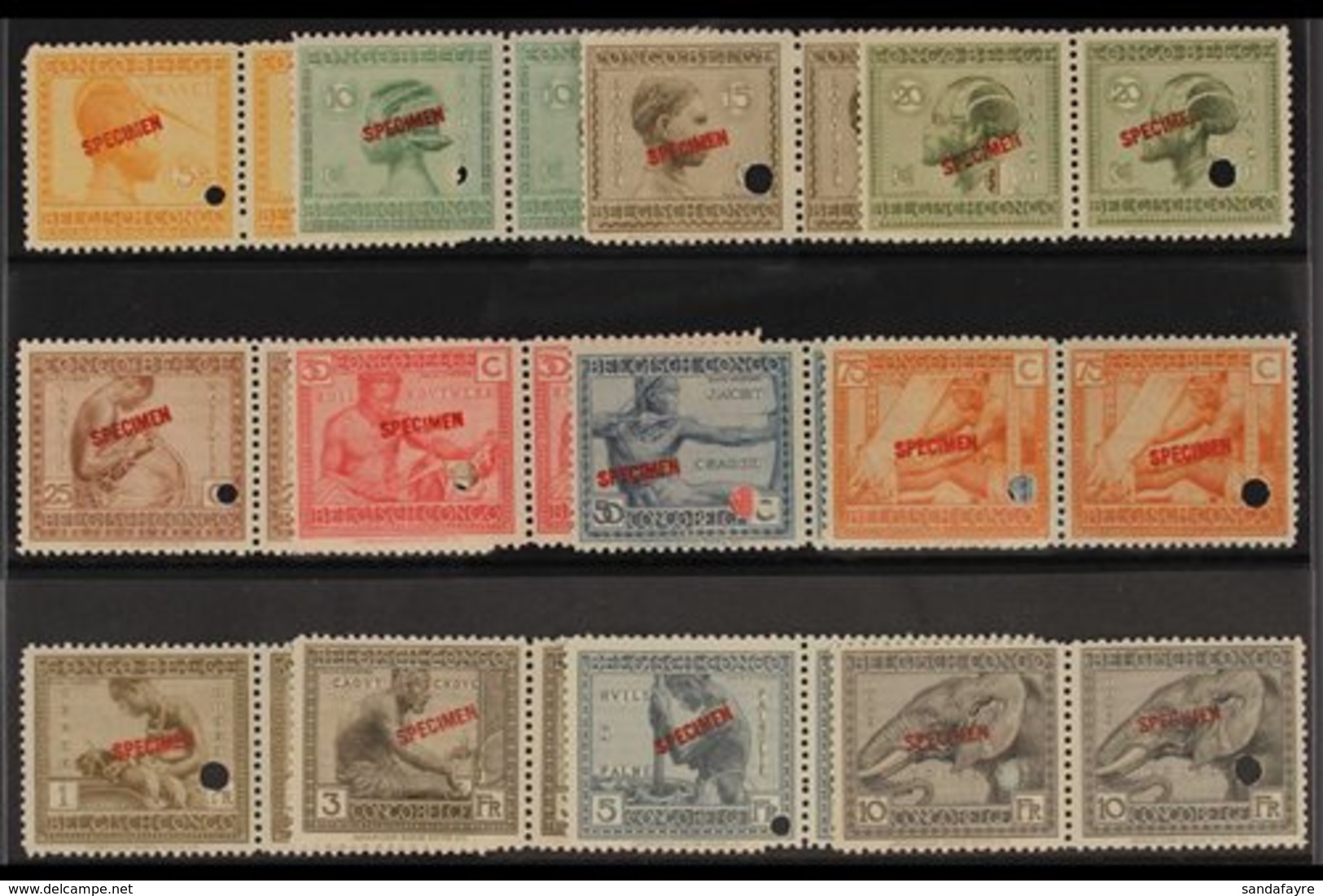 BELGIAN CONGO 1923 Pictorial Set, COB 106/117, Superb Never Hinged Mint  HORIZONTAL PAIRS With "SPECIMEN" Overprints And - Sonstige & Ohne Zuordnung