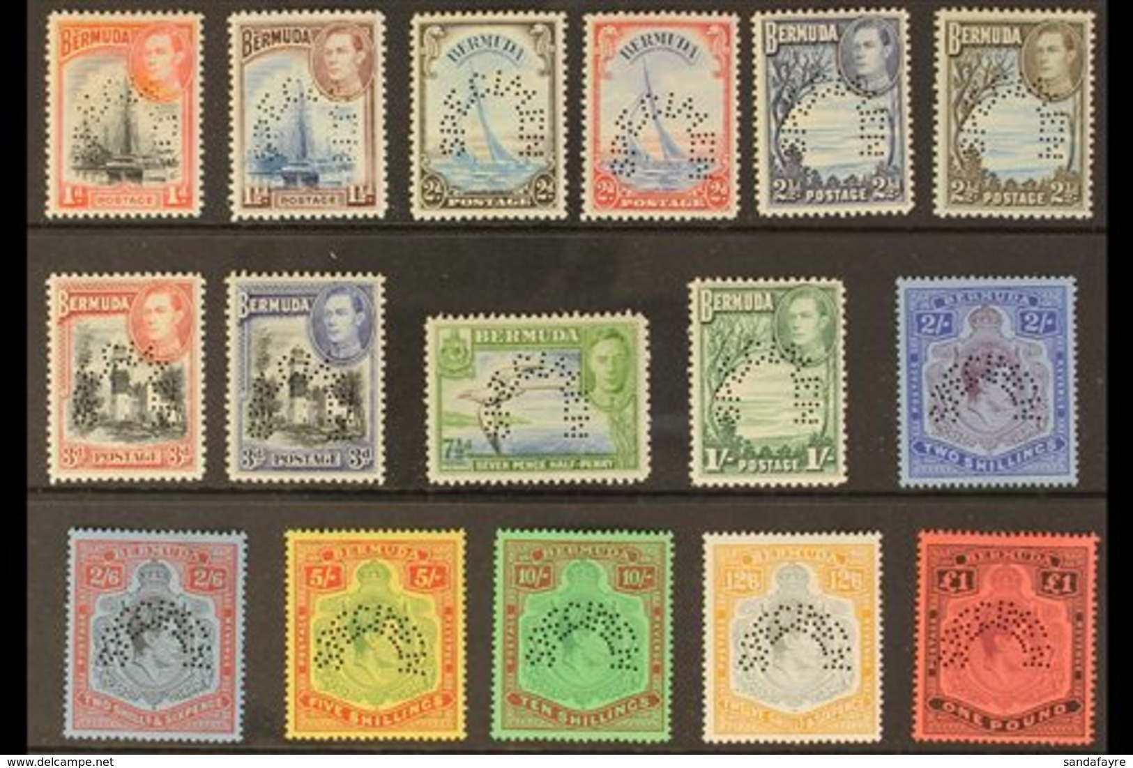 1938 Geo VI Set To £1 Complete, Perforated "Specimen", SG 110s/121s, Very Fine And Fresh Mint, Large Part Og. Rare And E - Bermudas