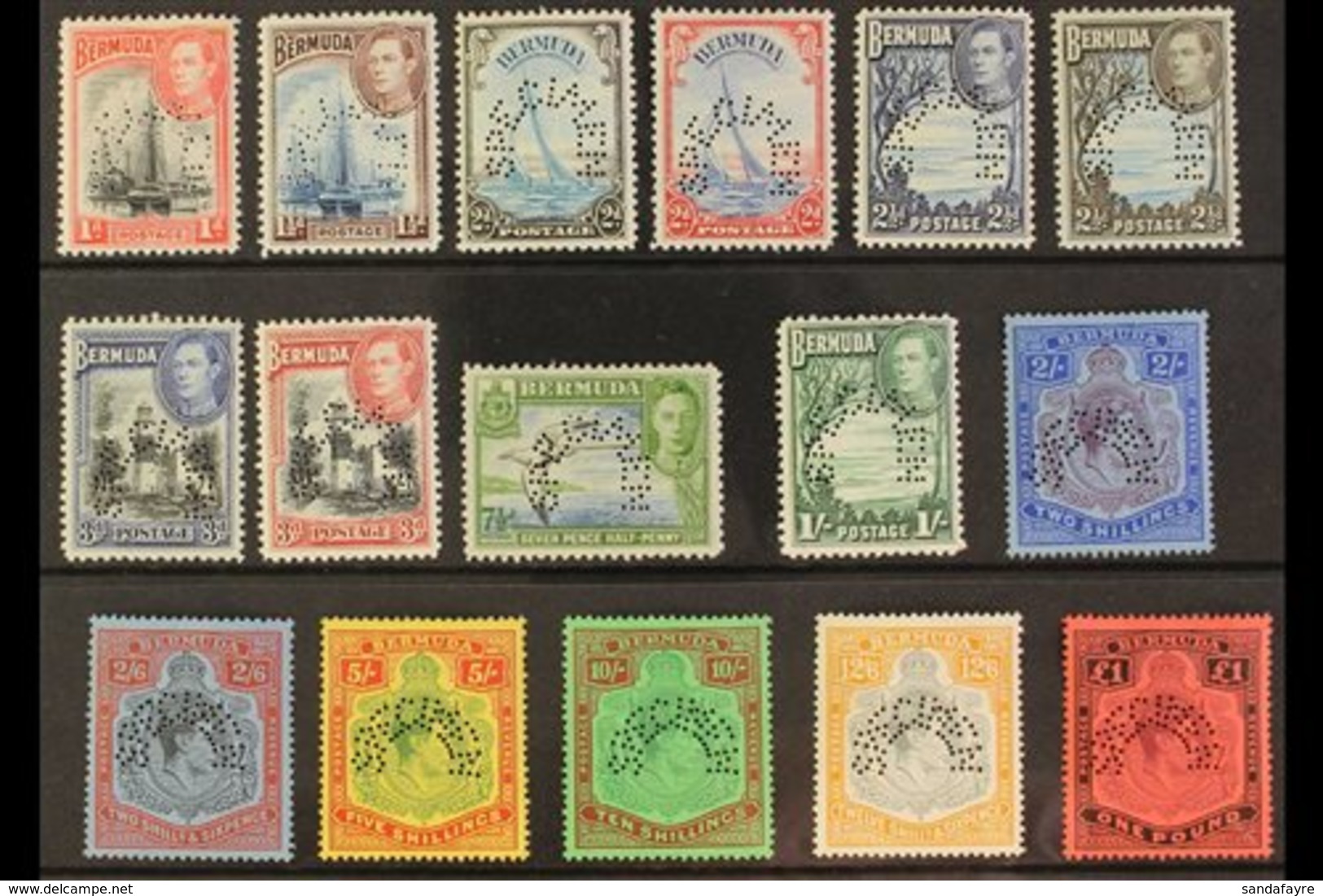 1938 Geo VI Set Complete, Perforated "Specimen", SG 110s/121ds, Very Fine Mint, Large Part Og. Rare Set. (16 Stamps) For - Bermuda