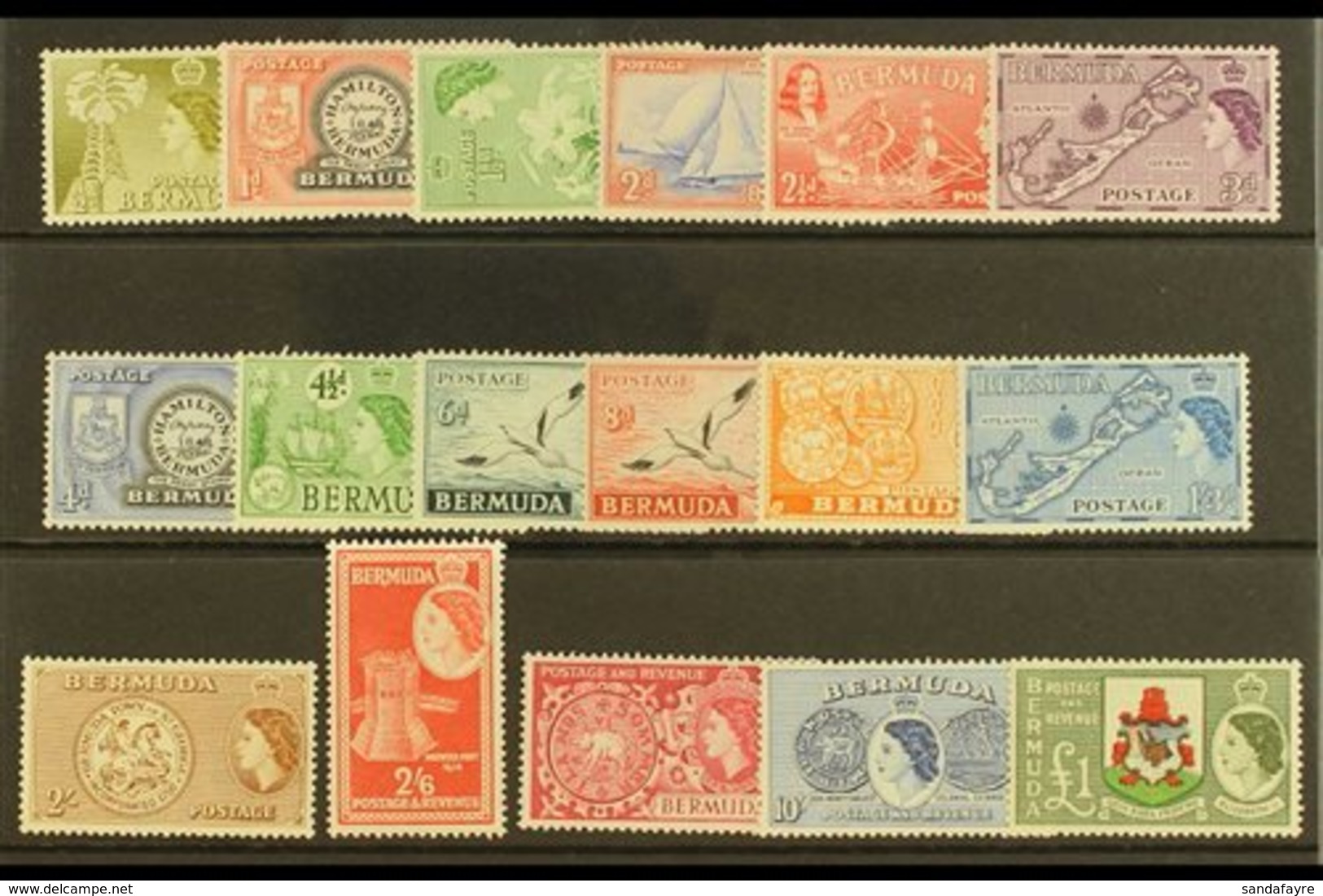 1953-62 Complete Definitive Set, SG 135/50, Never Hinged Mint (18 Stamps) For More Images, Please Visit Http://www.sanda - Bermudes