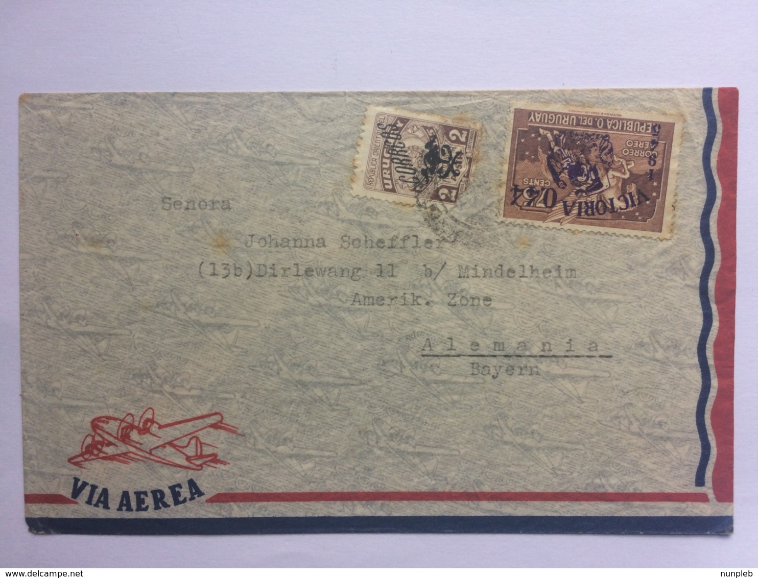 URUGUAY 1945 Air Mail Cover To Germany Tied With Victoria Overprint Stamp - Uruguay