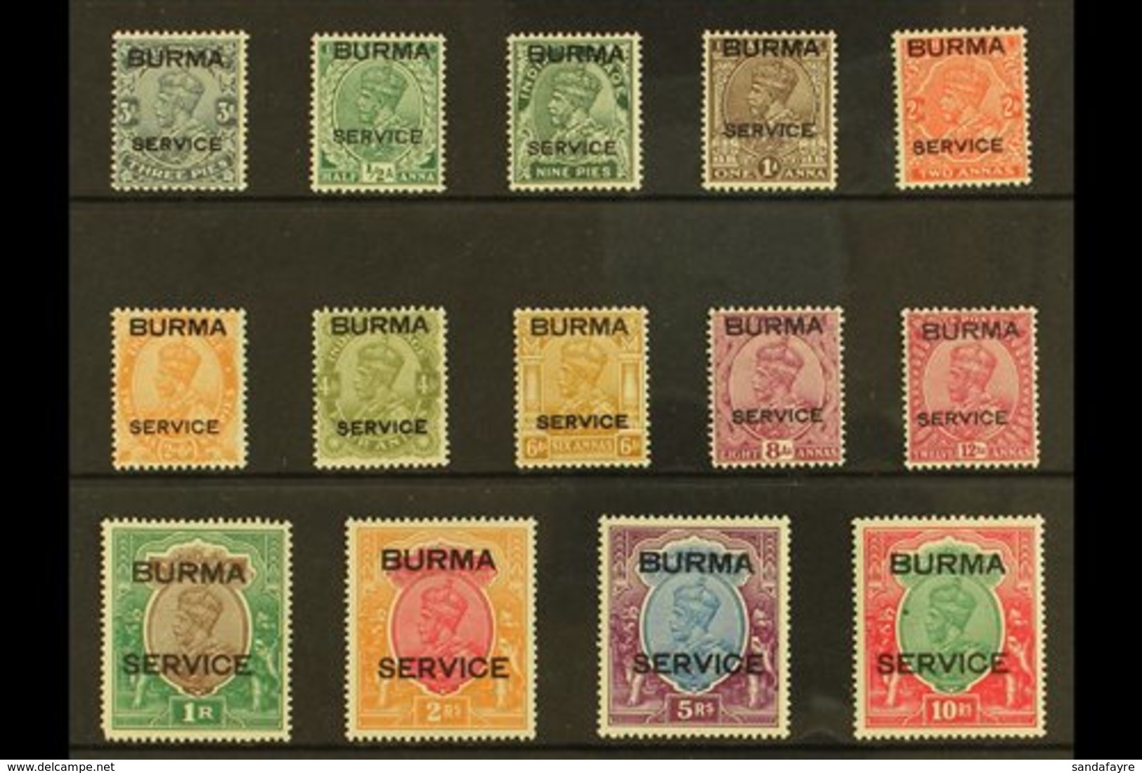 OFFICIALS 1937 KGV Stamps Of India Opt'd Set, SG 01/014, Fine Lightly Hinged Mint, 1r Short Corner Perf & 2r With Light  - Burma (...-1947)