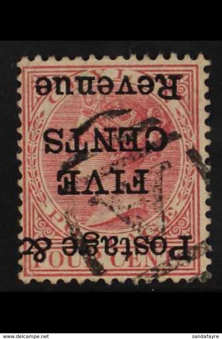 1885 5c On 4c Rose Wmk Crown CA, Perf 14, Variety "surcharge Inverted", Fine Used. For More Images, Please Visit Http:// - Ceylan (...-1947)