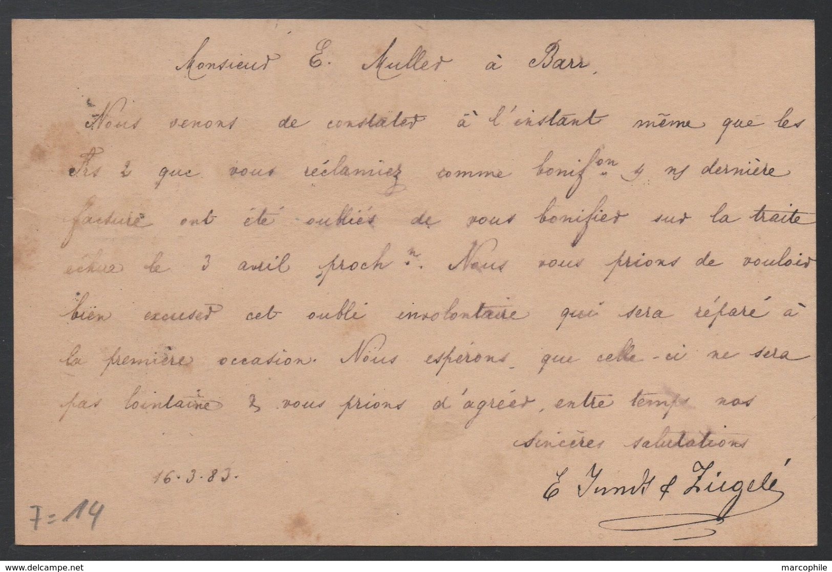 STRASBOURG - NEUDORF - ELSASS - ALSACE / 1888 OBLITERATION SUR ENTIER POSTAL POUR BARR / COTE 40 €  (ref LE317) - Autres & Non Classés