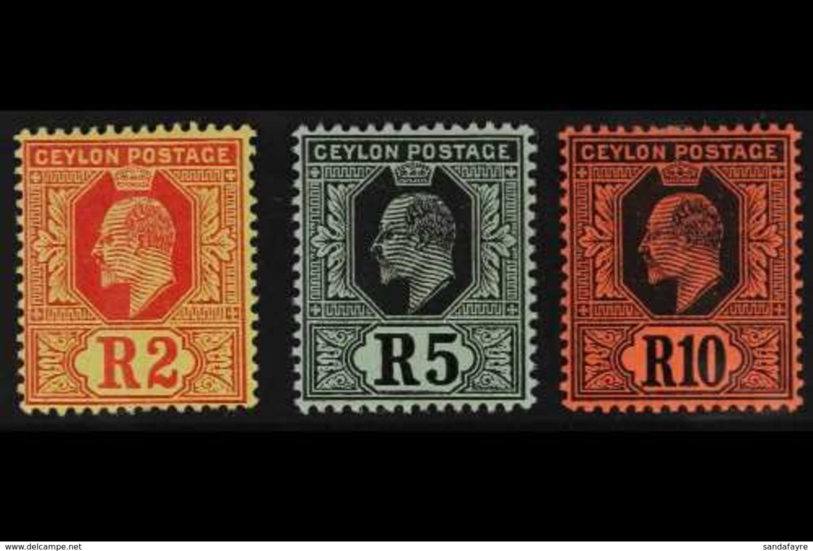 1910 2r, 5r And 10r Wmk MCA, Ed VII High Values, SG 298/300, Very Fine Mint. (3 Stamps) For More Images, Please Visit Ht - Ceylon (...-1947)