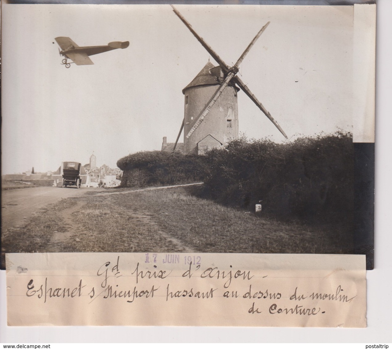 GRAND PRIX D'ANJOU ESPANET S NIEUPORT PASSANT MOULIN DE COUTURE   18*13CM Maurice-Louis BRANGER PARÍS (1874-1950) - Aviation