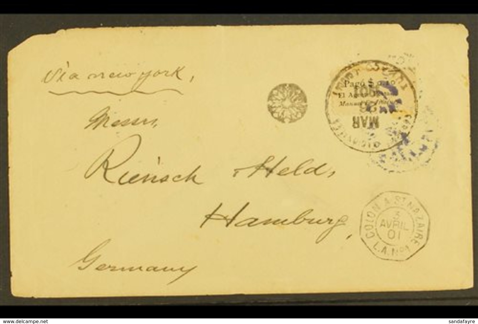 1901 TUMACO PRIVATE POST COVER 1901 (Mar) Cover To Hamburg Bearing 10c "El Agente Postal" Private Post Stamp Tied By "TU - Kolumbien