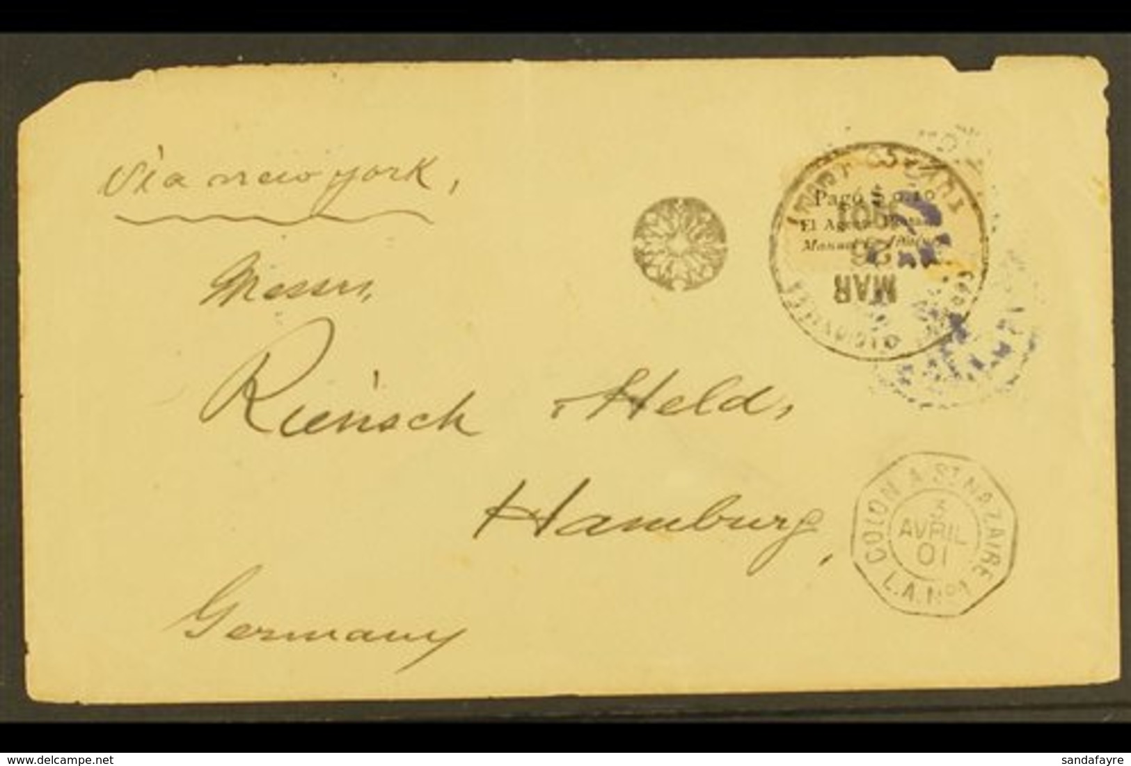 1901 TUMACO PRIVATE POST COVER 1901 (Mar) Cover To Hamburg Bearing 10c "El Agente Postal" Private Post Stamp Tied By "TU - Colombie