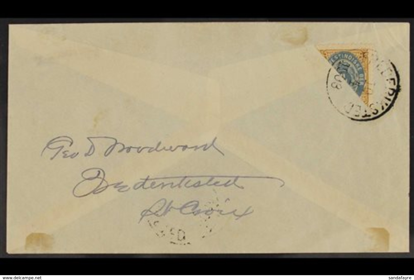 1903 BISECT ON COVER 1896-1902 4c Greenish-blue And Yellow-brown, Perf 12½, Bisected, Facit 16vi, Postally Used On Cover - Deens West-Indië