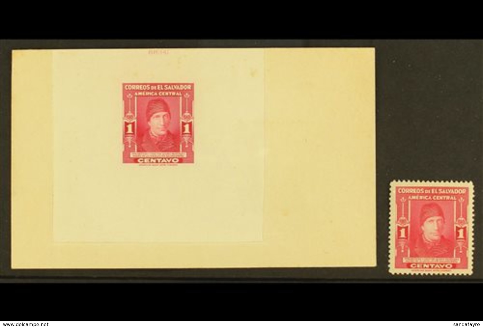 1947 1c Carmine Isidro Menendez (SG 950, Scott 596) - A DIE PROOF Affixed To Sunken Card, With American Bank Note Compan - El Salvador