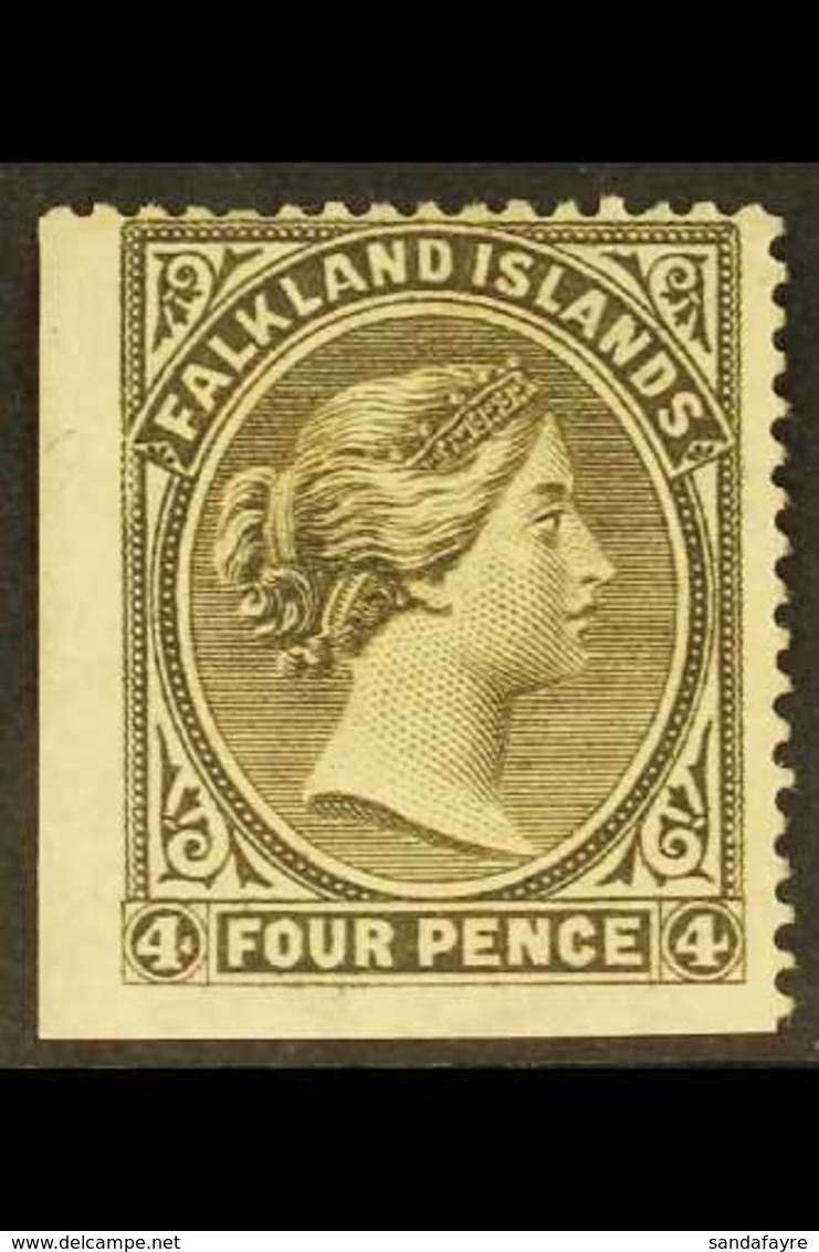 1885-91 4d Grey Black Wmk Sideways, SG 10, Unused No Gum Lower Left Corner Example With Two Straight Edges, Minute Thin, - Falkland Islands