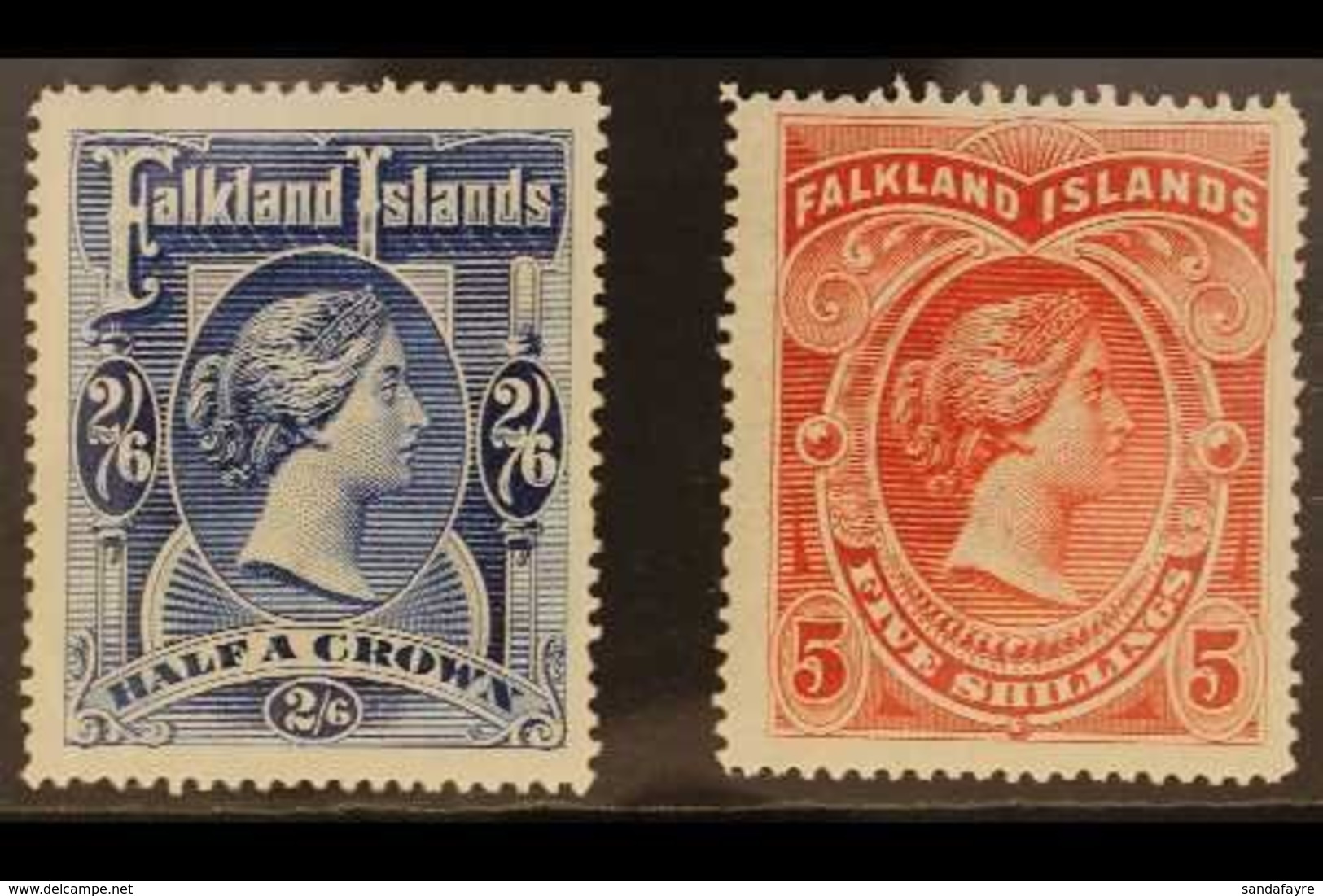 1898 2s 6d Deep Blue And 5s Red Queen Victoria, SG 41/2, Very Fine Mint. (2 Stamps) For More Images, Please Visit Http:/ - Falklandinseln