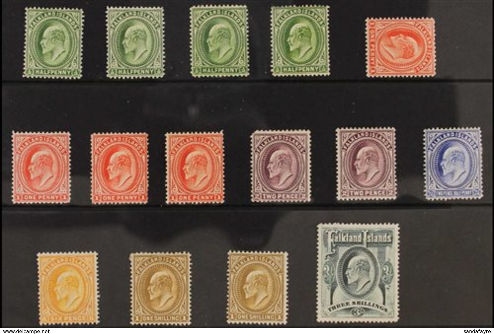 1904-12 KEVII MINT SELECTION Presented On A Stock Card That Includes The 1904-12 Set To 3s Green, SG 43/49, Plus Some Ad - Falkland