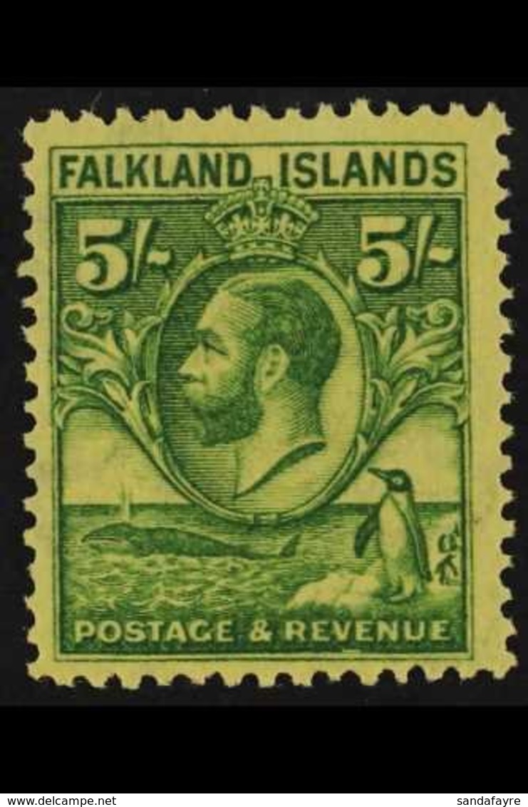 1929-37 5s Green / Yellow Penguins, SG 124, Very Fine Mint For More Images, Please Visit Http://www.sandafayre.com/itemd - Falkland