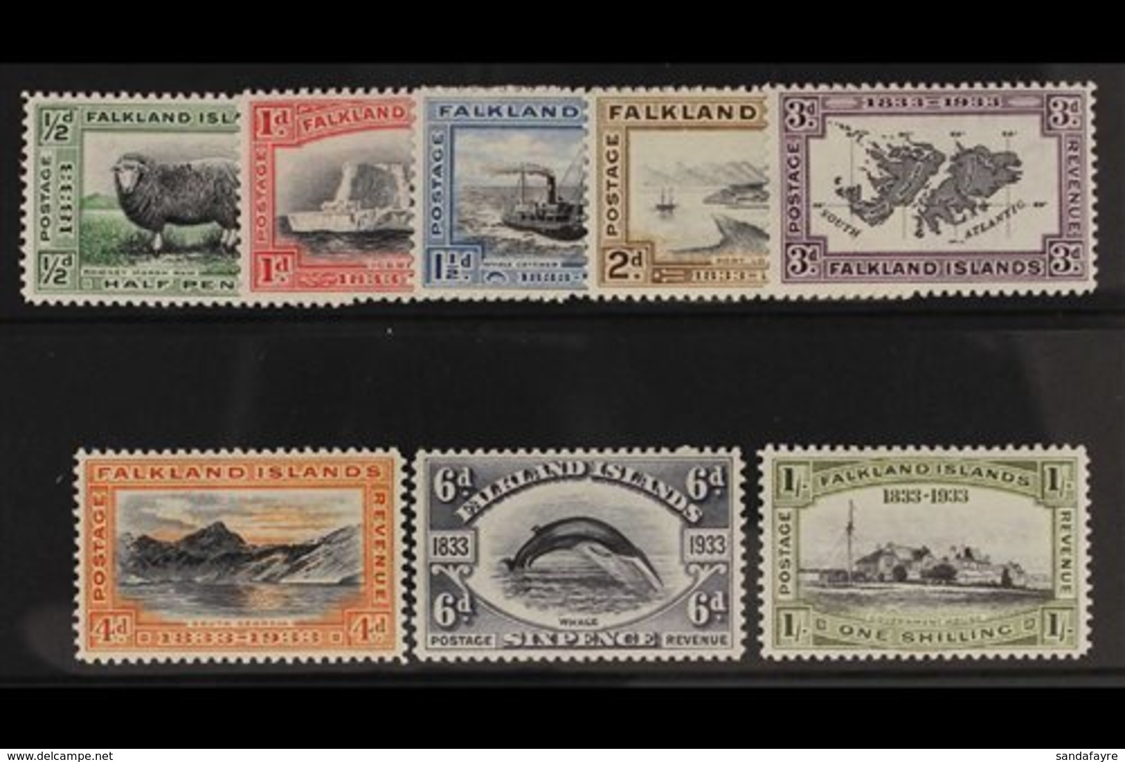 1933 Centenary Set Complete To 1s, SG 127/134, Very Fine And Fresh Mint. (8 Stamps) For More Images, Please Visit Http:/ - Falkland