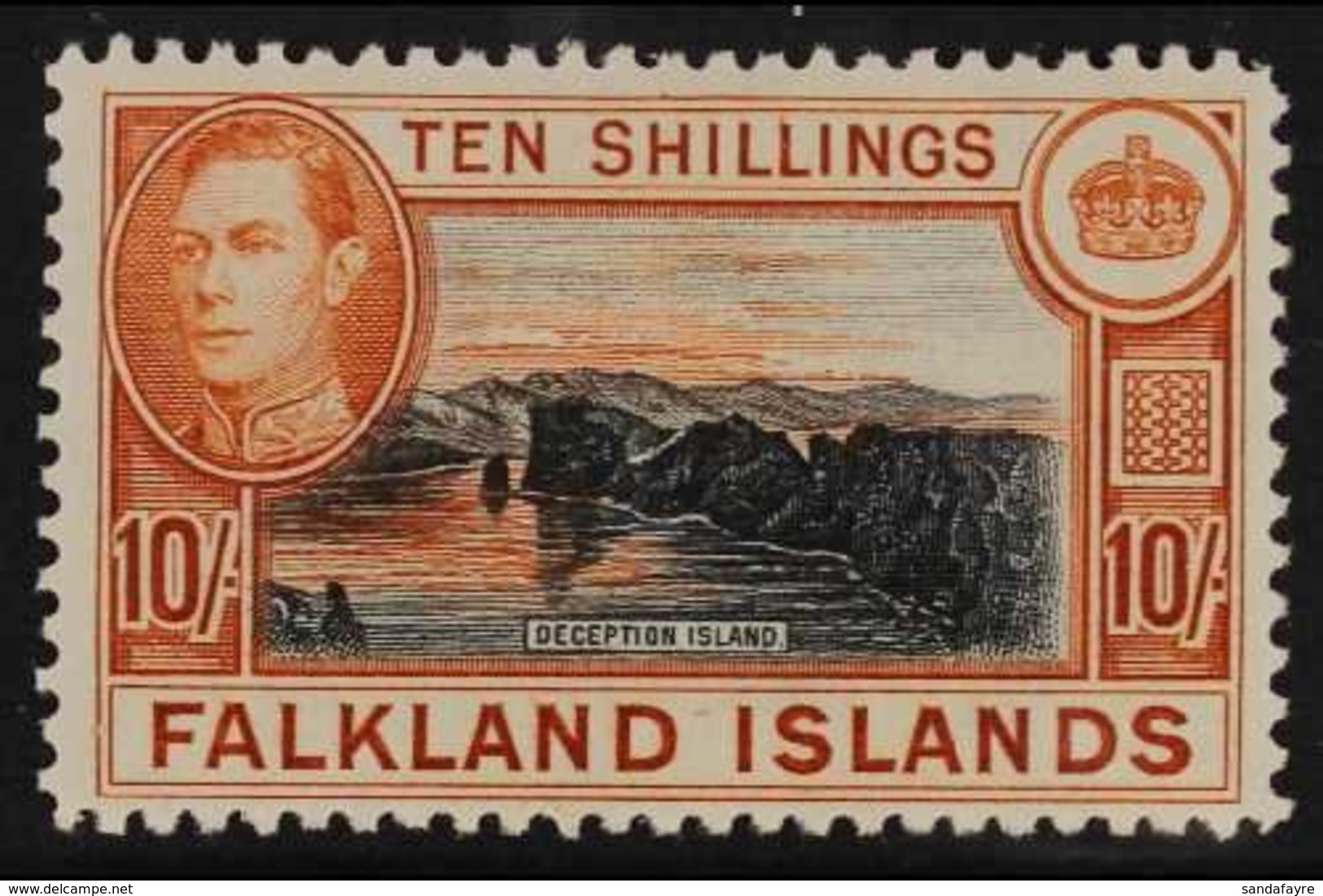 1938-50 10s Black & Orange Brown, SG 162, Fine Mint For More Images, Please Visit Http://www.sandafayre.com/itemdetails. - Falkland