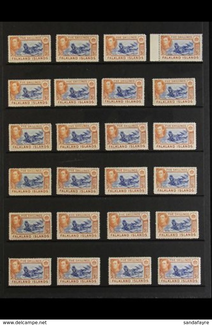 1938-50 5s "SEALION" SHADES ACCUMULATION CAT £2875+ A Stock Page Bearing 24 Fine Mint Examples Of The Pictorial 5s "Sout - Falklandinseln