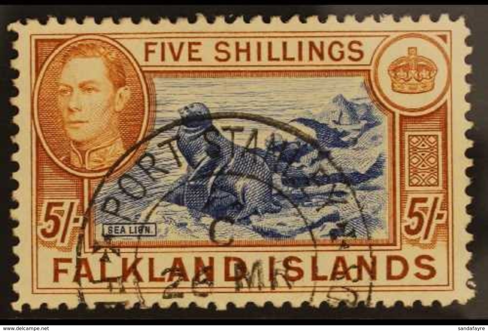 1938-50 5s Blue & Chestnut, SG 161, Very Fine Cds Used For More Images, Please Visit Http://www.sandafayre.com/itemdetai - Falklandinseln