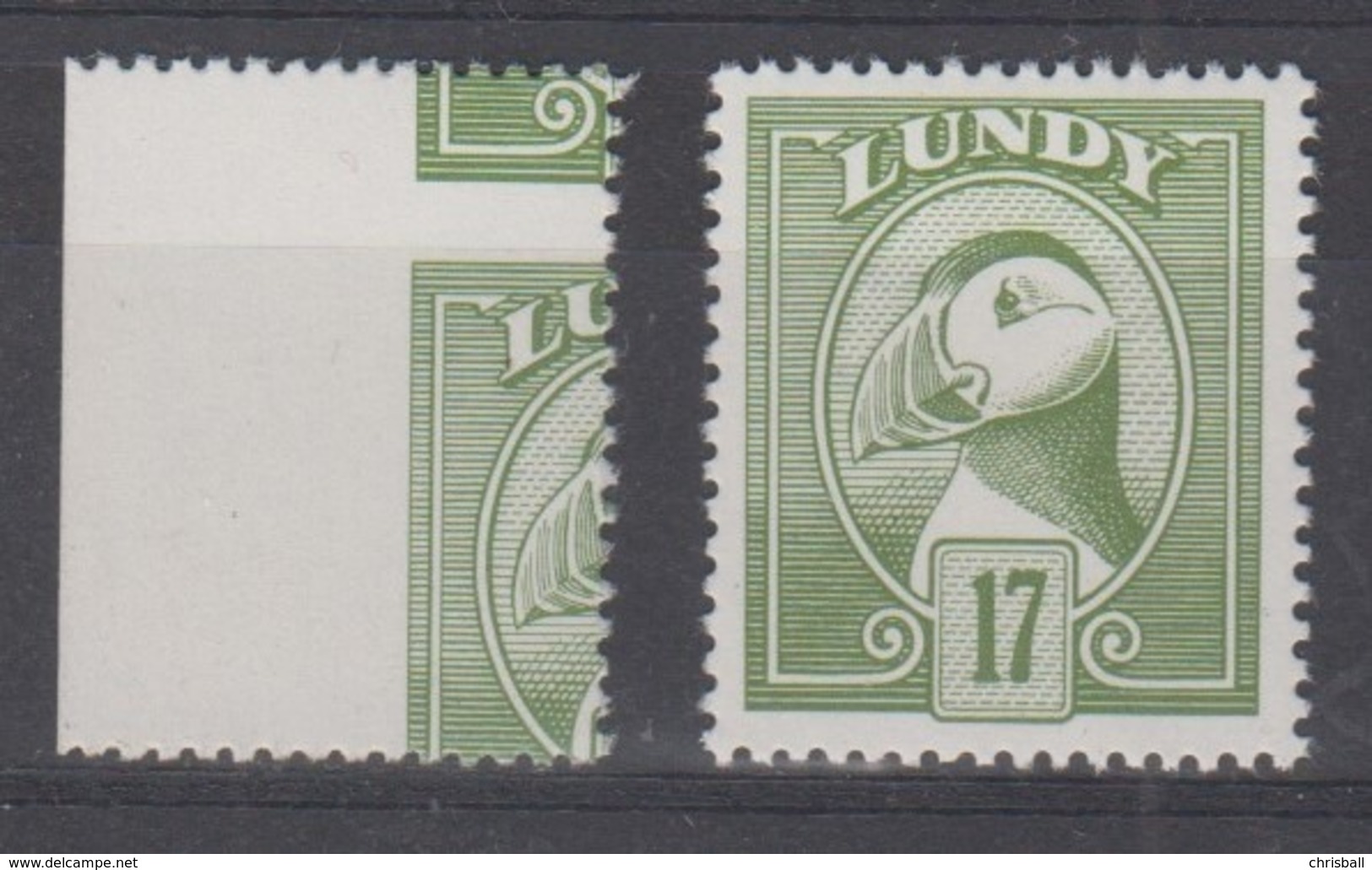 Lundy  - 1982 Puffin Marginal Massive Perf Shift With Normal - Unmounted Mint NHM - Local Issues
