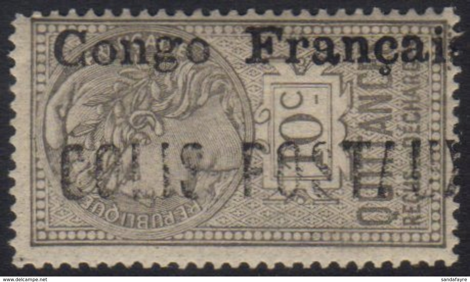 CONGO PARCEL POST 1893 10c Grey Fiscal With "Congo Francaise COLIS POSTAUX" Vertical Overprint Reading Downwards, Yvert  - Autres & Non Classés