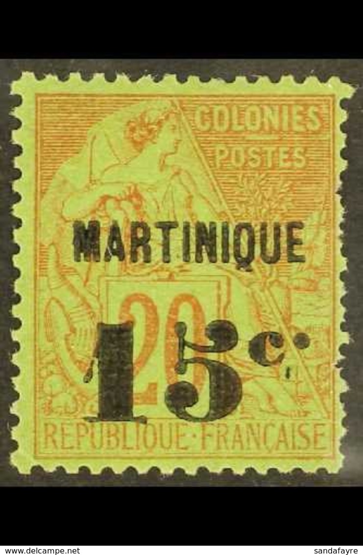 MARTINIQUE 1888-91 15c On 20c Red On Green Surcharge With POINT APRES "C" PLUS HAUT (stop After "c" Raised) Variety, Mau - Other & Unclassified