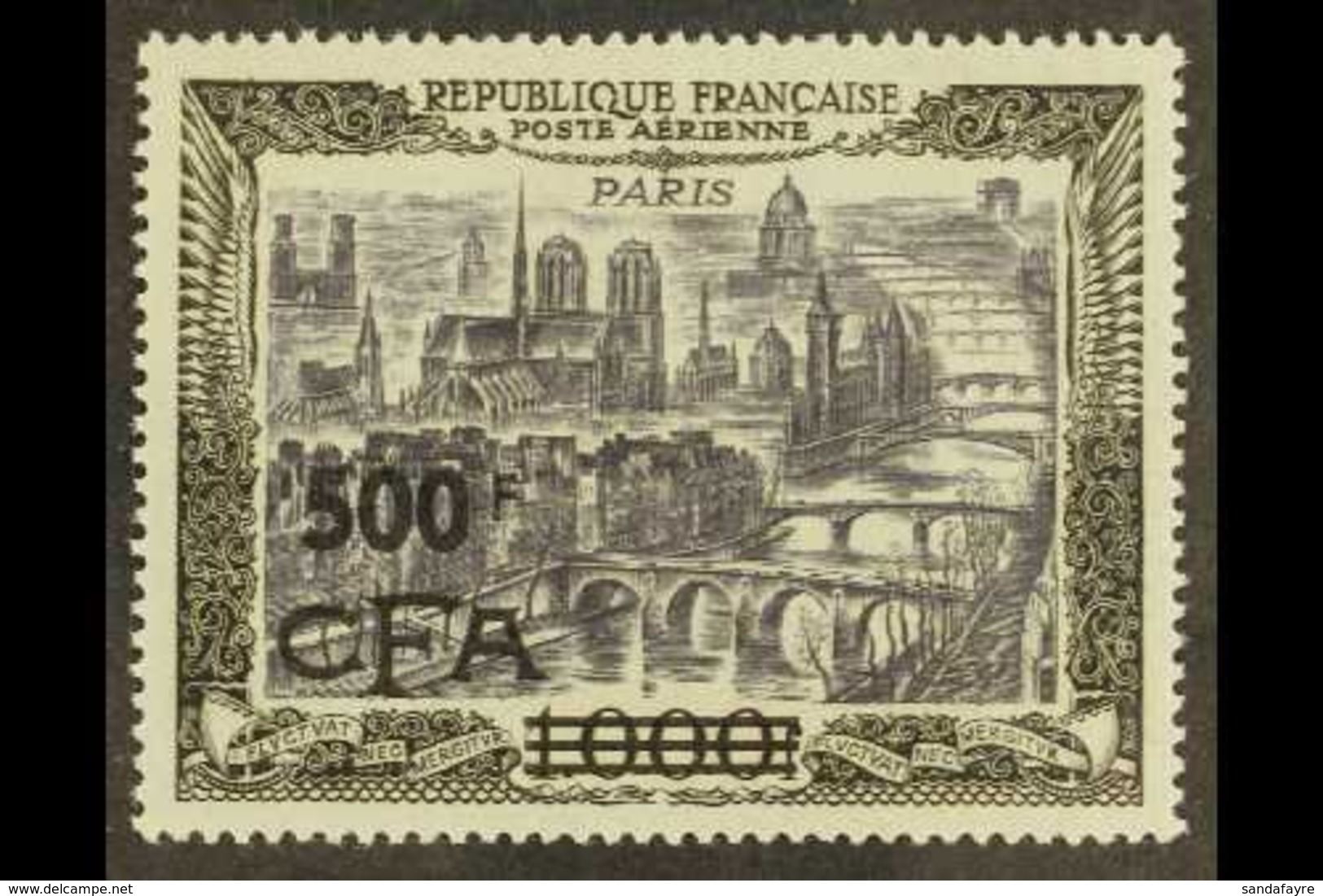 REUNION 1951 500f On 1000f Paris AIR, Yvert 51, Very Fine Never Hinged Mint. For More Images, Please Visit Http://www.sa - Autres & Non Classés