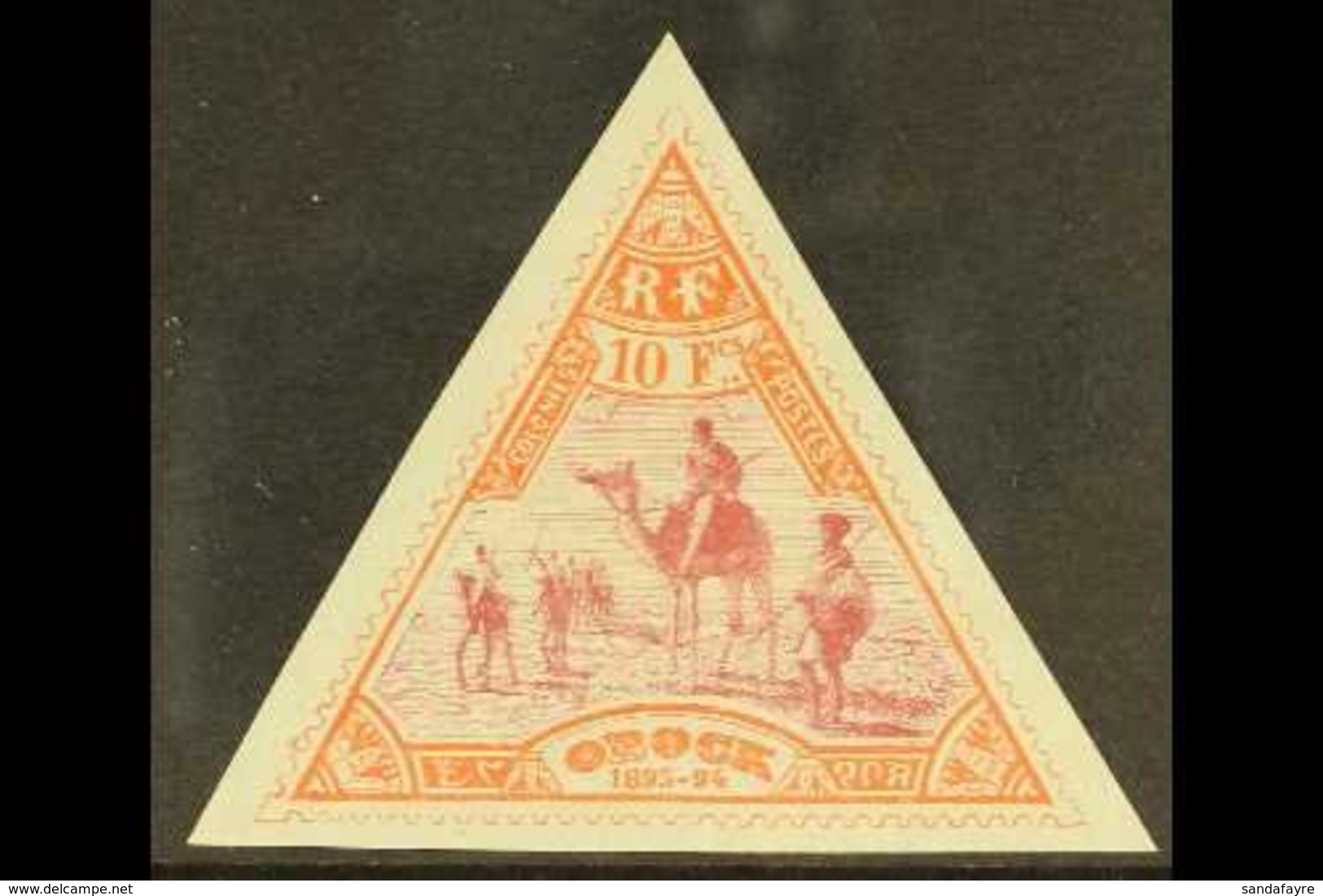 SOMALI COAST OBOCK 1894-1903 10fr Lake And Red, Triangular, SG 80, Fine Mint. For More Images, Please Visit Http://www.s - Other & Unclassified