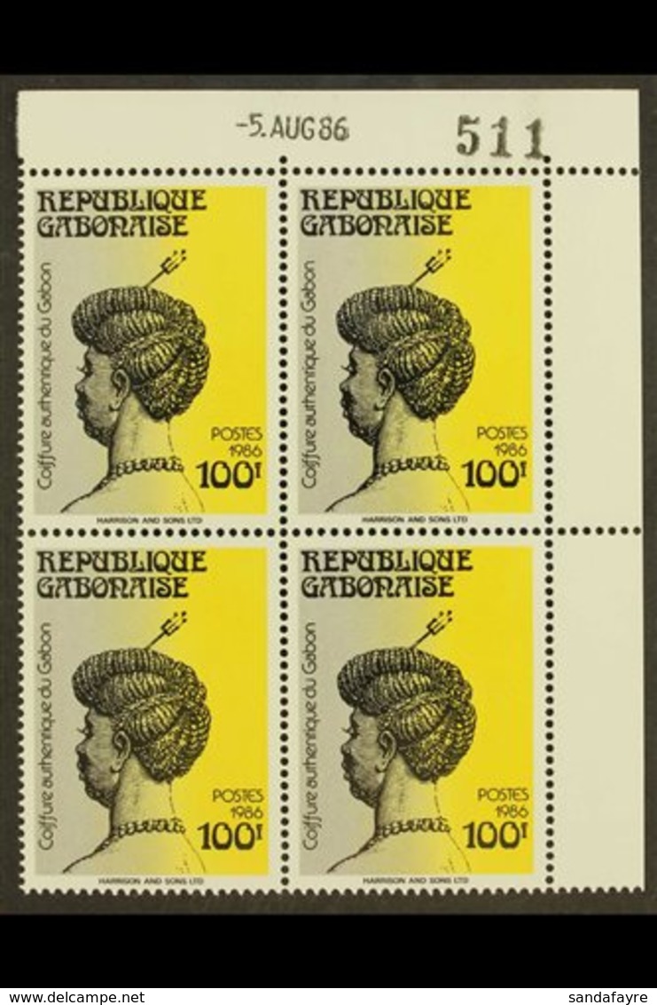 1986 100f Traditional Hairstyle (Yvert 611B, Scott 609A, Michel A978) - A Superb Never Hinged Mint Corner Block Of Four. - Other & Unclassified