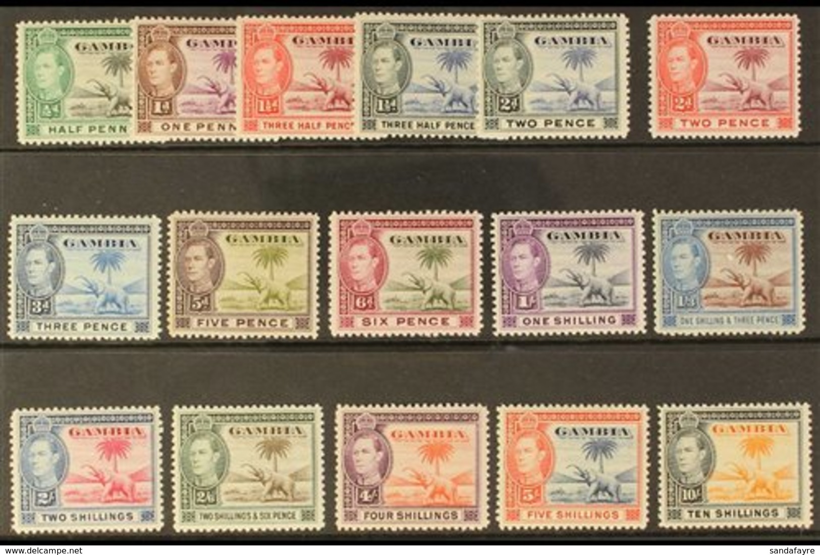 1938-46 Complete King George VI (Elephants) Definitive Set, SG 150/161, Fine Mint. (16 Stamps) For More Images, Please V - Gambie (...-1964)