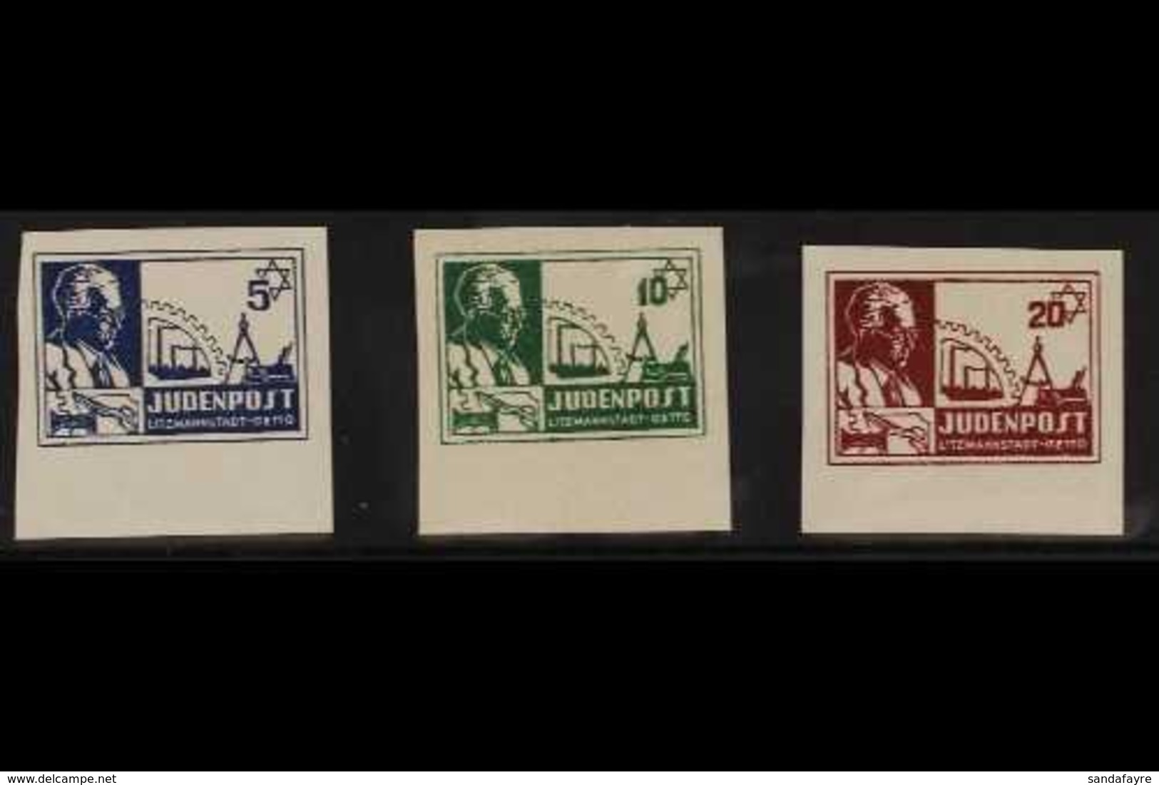 LODZ (LITZMANNSTADT 1944 Local Jewish Ghetto Post Laid Paper Complete Set, Michel II/V, Very Fine Mint (5pf & 20pf Unhin - Sonstige & Ohne Zuordnung