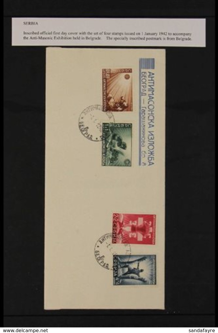 SERBIA 1941 (22 Sept) Semendria Fund Set On Unaddressed FDC (Semendria Cds), Plus 1942 (1 Jan) Anti-Masonic Exhibition S - Autres & Non Classés