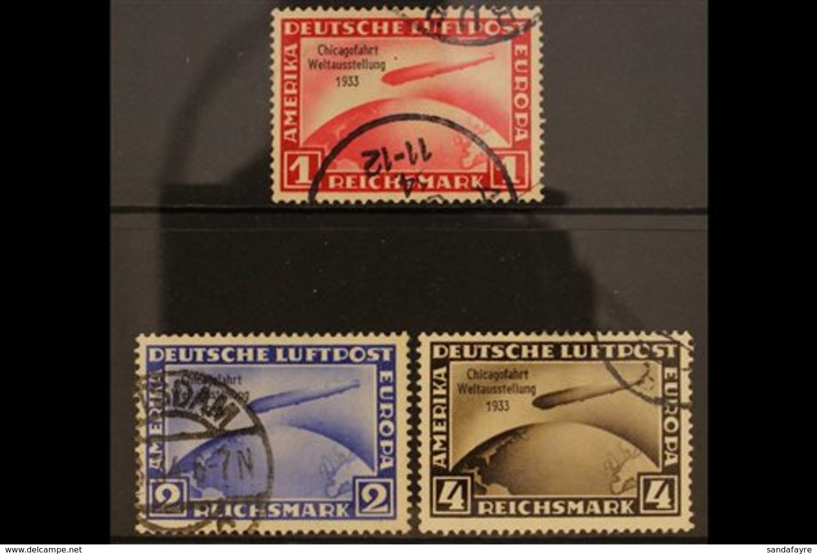 1933 ZEPPELIN Air Chicago World Exhibition Flight Of Graf Zeppelin Overprints Complete Set (Michel 496/98, SG 510/12), V - Other & Unclassified