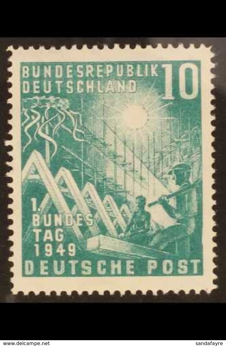 1949 10pf Blue-green Parliament DOT IN "O" OF "POST" AND DENTED FRAME Plate Flaw (position 4), Michel 111 IV, Fine Mint, - Sonstige & Ohne Zuordnung