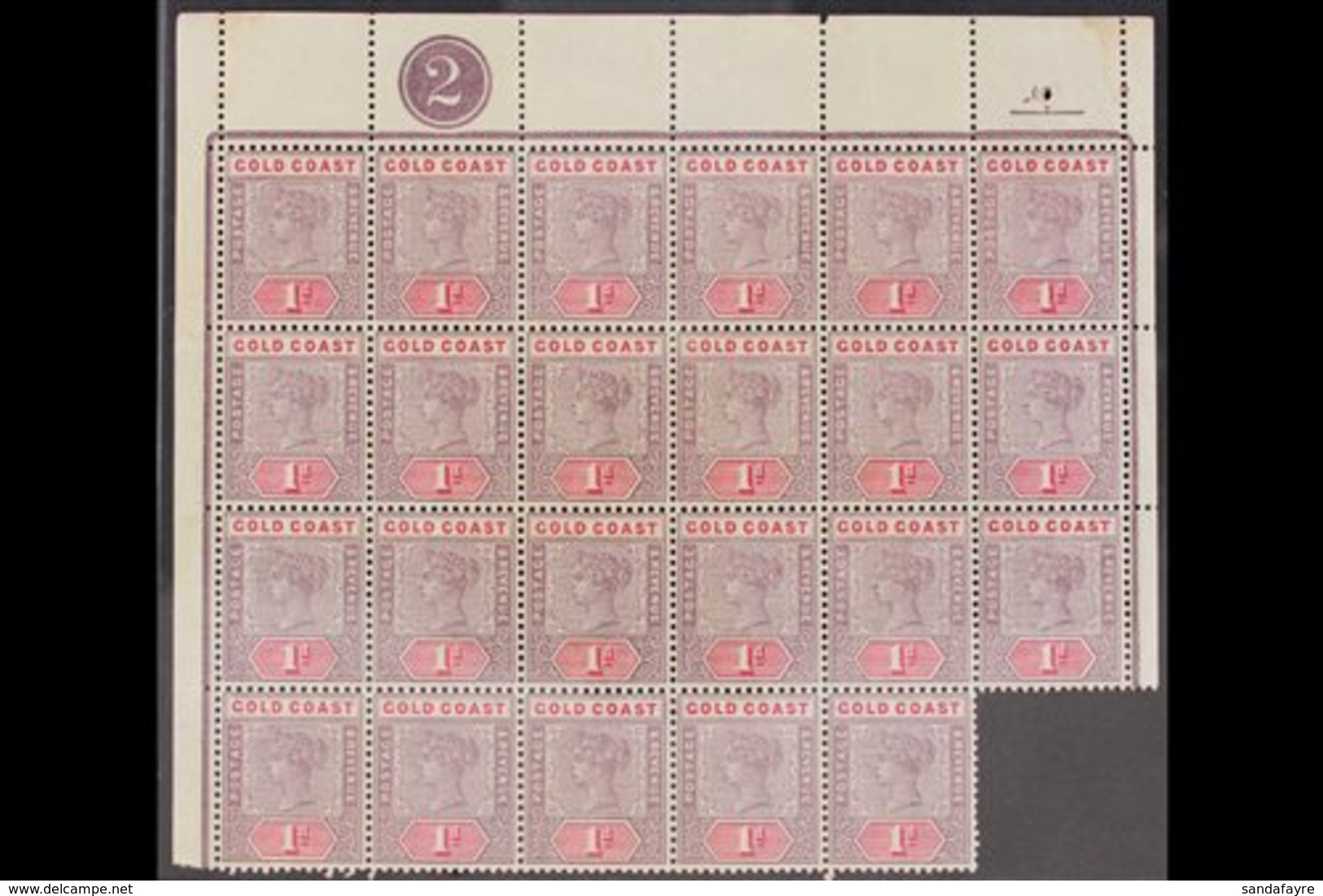 1898-1902 1d Dull Mauve & Rose, SG 27, Large Upper Pane Multiple Of 23 Stamps, Control 2, Crease And Dull Gum, Nhm (23 S - Gold Coast (...-1957)