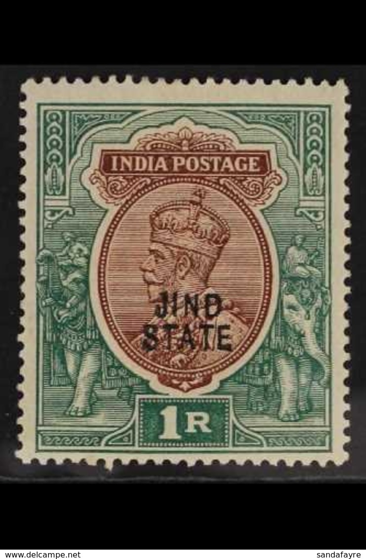 JIND 1914-27 1r Red-brown & Deep Blue-green OVERPRINT DOUBLE ONE ALBINO Variety, SG 76a, Very Fine Mint, Fresh. For More - Other & Unclassified