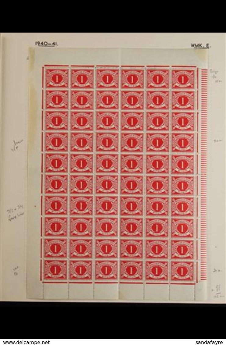 POSTAGE DUE 1941 1d Carmine, Hib, PD6, SG D6, COMPLETE SHEET OF 60, Showing Varieties R1/6 Bulge, 4/4 Break, 7/2 & 7/4 F - Autres & Non Classés