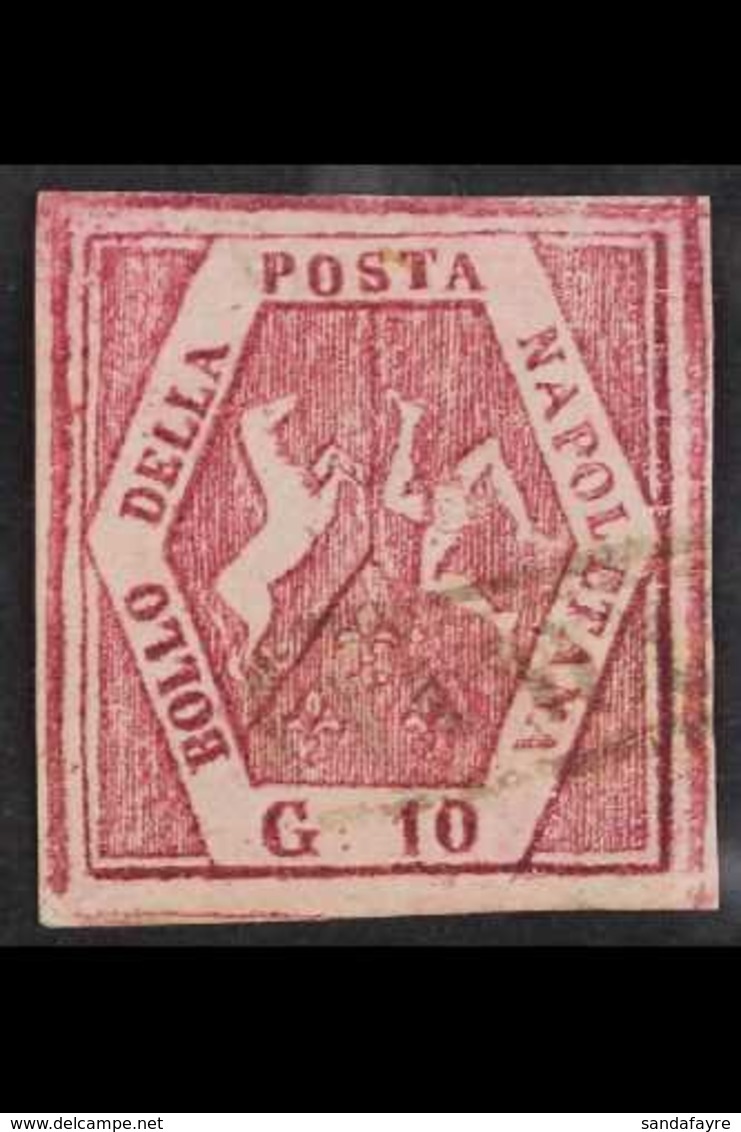 NAPLES 1859 - 61 10gr Lilac Carmine, Type IV, POSTAL FORGERY, Sass F6, Very Fine Used. Signed A. Diena. For More Images, - Unclassified