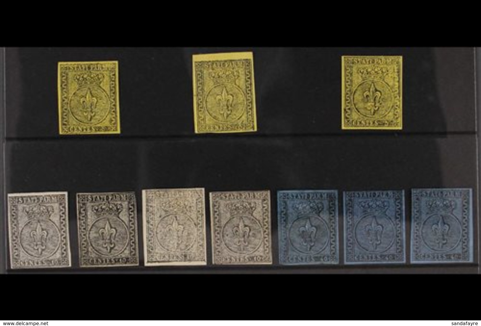 PARMA 1852 First Issue Mint & Unused Collection Presented On A Stock Card. Includes 5c Black On Orange Yellow  X 3, 10c  - Unclassified