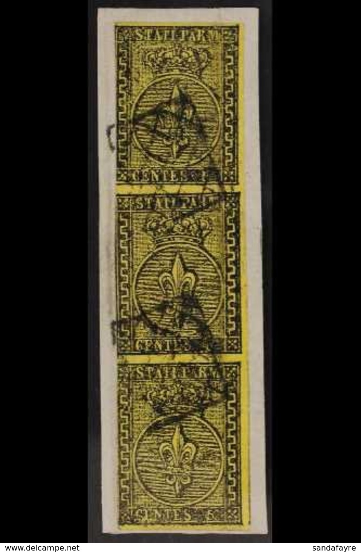 PARMA 1852 5c Black On Orange Yellow, Sass 1, Vertical Strip Of Three Stamps, Brushing Left Margins, Fine Used With Loze - Ohne Zuordnung