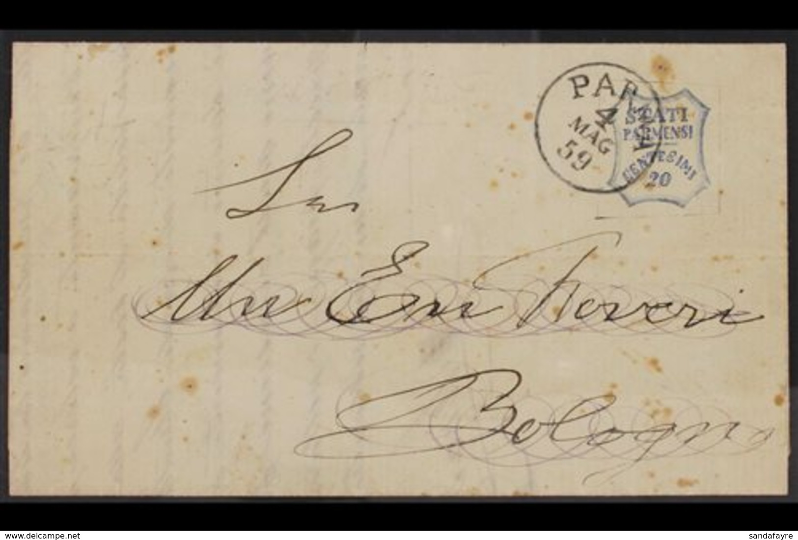 PARMA FORGERIES. 1859 20c Blue (as Sassone 15) Used On Cover. An Interesting Item For More Images, Please Visit Http://w - Non Classés