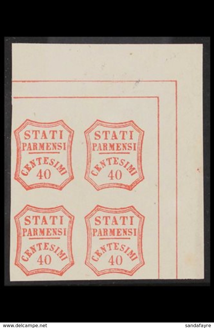 PARMA FORGERIES. 1859 40c Red (as Sassone 17) Corner Block Of 4 On Gummed Paper, Fine Mint (4 Stamps) For More Images, P - Non Classés