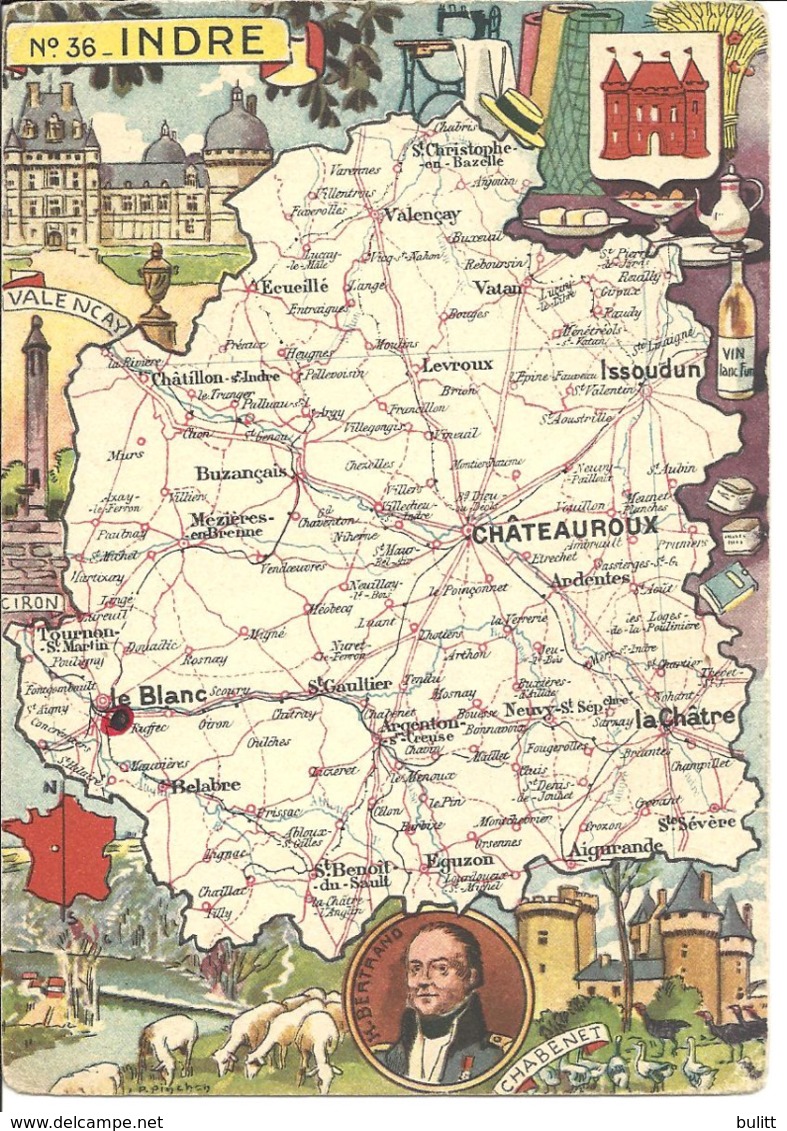 CARTE GEOGRAPHIQUE - Département De L'INDRE - Par PINCHON - Maps